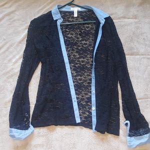 Denim Lace Button Down